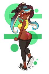 1girls absurdres ass blush dark-skinned_female dark_skin female female_only highres iseenudepeople looking_at_viewer looking_back marina_(splatoon) multicolored_hair nintendo octoling panties smile sneakers solo splatoon splatoon_2 thong unusual_pupils yoga_pants rating:Questionable score:122 user:justausername