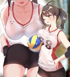 1girls ass azur_lane baltimore_(azur_lane) black_hair breasts cameltoe female hato_haru long_hair medium_breasts multiple_views pantylines shorts smile solo sweat sweatdrop wet rating:Questionable score:167 user:Adam666