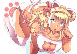 1girls :o all_fours animal_ears aqua_eyes bangs bare_shoulders bell_collar big_breasts blonde_hair breasts cat_cutout cat_ears cat_lingerie cat_tail cleavage cleavage_cutout clothing collar collarbone curvy earrings erect_nipples erect_nipples_under_clothes eyebrows_visible_through_hair eyelashes fangs female female_focus female_only fringe galko gyaru hair_bun hair_ornament hairband jewelry large_breasts legwear long_hair looking_to_the_side nail_polish nipple_bulge nipples_visible_through_clothing nuezou open_mouth oshiete!_galko-chan panties paw_pose pink_nails ponytail revealing_clothes scrunchie shiny_skin side-tie_panties simple_background skimpy skindentation solo solo_female source_request stockings tail tan thick_thighs thighhighs thighs tied_hair tongue underwear voluptuous wavy_hair white_background white_legwear white_panties rating:Questionable score:380 user:ZappaTrappa