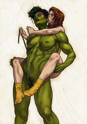 2girls abs avengers big_breasts biting_ear breasts brown_hair chains closed_eyes dima_ivanov ear_biting female female_only green-skinned_female green_hair green_skin headband hulk_(series) marvel marvel_comics muscles muscular_female naked_female navel nipples nude_female patsy_walker pubic_hair pussy she-hulk simple_background socks source_request toned_female yuri rating:Explicit score:239 user:R-998