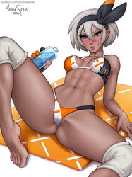 1girls abs aroma_sensei barefoot bea_(pokemon) bikini blush breasts cameltoe cleavage dark-skinned_female dark_skin feet female female_only hairband human human_only looking_at_viewer pokemon pokemon_ss short_hair solo spread_legs rating:Questionable score:144 user:justausername