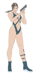  blue_eyes brown_hair capcom drawing_scl fanart gun handgun jill_valentine_(amra_sila) one_girl resident_evil_revelations samuelscl swimsuit  rating:explicit score: user:bot