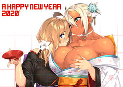 2020 2girls breasts cleavage dark-skinned_female dark_skin female female_only huge_breasts kimono muscular_female new_year original sela_(sela_god) sela_god ursula_(sela_god) wedding_ring wife_and_wife rating:Questionable score:97 user:justausername