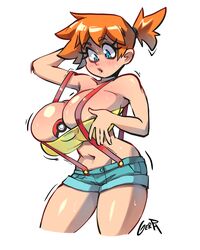 1girls alternate_breast_size blue_eyes cleavage curvy female female_only gerph huge_breasts human human_only kasumi_(pokemon) looking_at_viewer nintendo orange_hair poke_ball pokemon pokemon_rgby short_hair shorts skimpy_clothes surprised thick_thighs rating:Questionable score:202 user:MisterDick8899