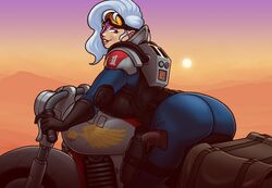 armor back_view backboob background big_ass big_breasts blazbaros bodysuit breast_press breasts curvy desert elbow_pads female female_only forehead_ridges genestealer goggles_on_forehead high_collar holstered_weapon huge_ass huge_breasts imperium_of_man motorcycle pale-skinned_female pale_skin pistol purple_eyes purple_lips seductive_look seductive_smile sideboob solo solo_female thick_thighs tyranid warhammer_(franchise) warhammer_40k white_hair wide_hips rating:Questionable score:34 user:Tyderius