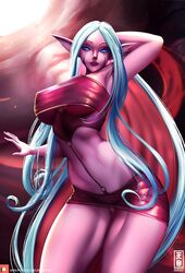 1girls 2020 alternate_costume arm_up armpits big_breasts big_thighs blue_eyes blue_hair breasts chaos_and_order_series clothed_female earrings female female_only large_breasts league_of_legends long_hair looking_at_viewer looking_down lord_dominik nightbringer_soraka pink_skin pointy_ears riot_games solo soraka standing toned toned_female very_long_hair rating:Questionable score:100 user:justausername