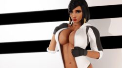 2020 3d abs adeptusinfinitus big_breasts black_hair breasts brown_eyes cleavage dark-skinned_female dark_skin female female_only fingerless_gloves fit gloves highres looking_at_viewer overwatch pharah red_lipstick solo solo_female thong underboob underwear rating:Questionable score:68 user:MotherAna