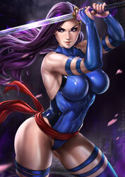 armpits betsy_braddock big_breasts blue_bodysuit blue_dress blue_elbow_gloves blue_thighhighs bodysuit breasts dandon_fuga elbow_gloves elizabeth_braddock female fingerless_elbow_gloves katana kwannon latex_elbow_gloves marvel marvel_comics muscular_female psylocke purple_eyes purple_hair standing straight_hair superheroine sword thighhighs violet_eyes weapon x-men rating:Safe score:170 user:CumferStrike