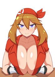 1boy 1girls alternate_breast_size alternate_eye_color big_breasts breasts brown_hair covered_breasts covered_paizuri dd_(artist) female female_focus gloves huge_breasts human human_only large_breasts may_(pokemon) nintendo no_bra paizuri paizuri_under_clothes partially_visible_nipples pokemon pokemon_rse purple_eyes straight rating:Explicit score:135 user:Fove_vento