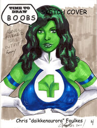 1girls 2011 armband bare_shoulders big_breasts boob_window breaking_the_fourth_wall breast_lift busty chris_foulkes cleavage cleavage_cutout color cover_page cupping_breasts curvy drawn elbow_gloves erect_nipples_under_clothes eyelashes eyeliner fantastic_four female female_only gloves green-skinned_female green_eyes green_hair green_skin hands_on_breasts huge_breasts hulk_(series) large_breasts lipstick long_hair marvel mascara nipple_bulge nipples_visible_through_clothing pinup pose posing she-hulk sketch skimpy skimpy_clothes skin_tight solo speech_bubble superheroine susan_storm_90s_costume upper_body upper_body_focus voluptuous voluptuous_female rating:Questionable score:44 user:Zardauz