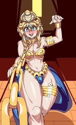 1boy blonde_hair bridget bridget_(guilty_gear) bulge canon_crossdressing captain_kirb chain_leash collar crossdressing femboy fit girly guilty_gear leash lingerie looking_at_viewer navel open_mouth open_smile smile snake_hair_ornament solo solo_male sweat thick_thighs wide_hips rating:Explicit score:206 user:Lunacy