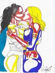 2girls captain_marvel carol_danvers dark-skinned_female dark_skin female female_only interracial kaywest kissing marvel marvel_cinematic_universe thor_(series) valkyrie_(marvel) yuri rating:Explicit score:11 user:JeJo