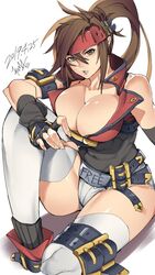 1girls abs arm_belt artist_name bare_shoulders belt belts brown_eyes brown_hair buckle buckles cleavage clothed clothed_female clothing collarbone covered_breasts covered_navel dated female female_focus female_only fingerless_gloves fingernails gender_transformation genderswap_(mtf) gloves guilty_gear guilty_gear_xrd headband headgear headwear highres hot_pants hotpants jk0073 kuma_(jk0073) large_breasts legwear lips long_hair looking_at_viewer muscle muscles muscular muscular_female parted_lips ponytail rule_63 shiny shiny_hair shiny_skin signature socks sol_badgal sol_badguy teeth thigh thigh_strap thighhighs thighs tight_clothing white_background white_legwear rating:Questionable score:54 user:Guilty_Gear_Girls