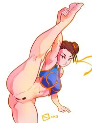 abs ass barefoot bottomless chun-li feet female fit leg_lift leg_up ndasfw oversplit pubic_hair pussy soles solo splits street_fighter toes vertical_splits white_background rating:Explicit score:160 user:Apolena