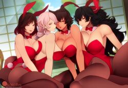 4girls ass big_ass big_breasts breasts breasts_bigger_than_head breasts_on_back bunny_ears bunny_girl bunnysuit cleavage clothing exposed_shoulders female female_only human kali_belladonna large_breasts looking_at_viewer looking_back matching_outfit milf multiple_girls nachocobana pantyhose raven_branwen rwby shoulders summer_rose willow_schnee rating:Questionable score:500 user:justausername