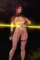 abs action_pose areolae athletic bastila_shan big_breasts bioware blue_eyes bracelet breasts brown_hair busty casual_nudity female female_focus female_only fingerless_gloves freli hourglass_figure huge_breasts jedi knights_of_the_old_republic large_breasts lightsaber long_hair lucasfilm muscles muscular muscular_female navel nipples pinup pose posing pussy shaved_pussy shoulder_pads solo standing star_wars tied_hair toned toned_female vagina wide_hips rating:Explicit score:266 user:Zardauz