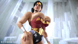 3d dc dc_comics diana_prince fortress_of_solitude hands_on_hips hourglass_figure massive_breasts overflowing_breasts rysketches slim_waist solo superman_(series) thick_thighs wonder_woman wonder_woman_(series) rating:Questionable score:99 user:The_Realistic