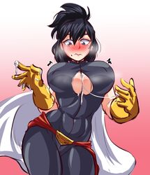 1girls abs after_sex beauty_mark big_breasts black_eyes black_hair blush bodysuit boots cape cleavage clothed cum cum_between_breasts cum_on_breasts cum_on_gloves ejaculation_between_breasts female female_only gloves implied_paizuri large_breasts muscular_female my_hero_academia nana_shimura nonosamu ponytail skin_tight solo thick_thighs rating:Explicit score:339 user:Fove_vento