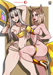 2girls ahri animal_ears animal_humanoid bikini blonde_hair duo female fox_ears human k/da_ahri k/da_ahri_prestige_edition k/da_kai'sa k/da_kai'sa_prestige_edition k/da_series kai'sa kyoffie league_of_legends multiple_girls rating:Explicit score:43 user:ZiidroC