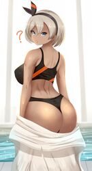 1girls ? alternate_breast_size alternate_outfit areolae ass bea_(pokemon) big_ass big_breasts bikini black_bikini blonde_hair blue_eyes breasts cleavage clothed dark-skinned_female dark_skin eye_contact female female_only hairband huge_breasts human human_only large_ass large_breasts looking_at_viewer looking_back nintendo nipples nude pokemon pokemon_ss pose sana!rpg sideboob solo standing sweat thick_thighs thong water wet wide_hips rating:Questionable score:205 user:justausername