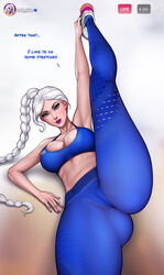 1girls 2020 alternate_breast_size aroma_sensei artist_name blue_eyes breasts clothing disney elsa_(frozen) female female_only frozen_(film) hair large_breasts long_hair nipple_bulge pokies princess solo splits sports_bra sportswear spread_legs stretching vertical_splits watermark white_hair white_skin yoga_pants rating:Questionable score:380 user:EdgySexy