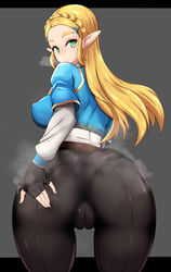 1girls ass ass_grab big_ass big_breasts big_butt black_leggings blonde_hair breasts breath_of_the_wild cameltoe dat_ass elf_ears eye_contact gloves grabbing_own_ass green_eyes grey_background leggings long_ears long_hair looking_at_viewer looking_back nintendo pantylines pointy_ears princess_zelda smell solo spread_ass steam steaming_body steamy steamy_ass the_legend_of_zelda thick_thighs tight_clothing tight_pants wide_hips wlcmt zelda_(breath_of_the_wild) rating:Explicit score:397 user:Fove_vento