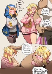 blonde_hair blowjob blue_eyes blush bridget cherrypicmilk dialogue english_text fellatio glasses guilty_gear guilty_gear_strive hand_on_head hearts hoodie larger_male light-skinned_male male penis pubic_hair size_difference skirt sweater text thick_thighs thighs veiny_penis wholesome rating:Explicit score:471 user:Gamberr8