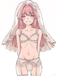 1boy astolfo_(fate) blush bra bridal_lingerie bridal_stockings bridal_veil bride bulge collarbone cute fate/apocrypha fate/grand_order fate_(series) femboy feminine_male garter_belt garter_straps grin groin hands_behind_back happy lace-trimmed_bra lace-trimmed_panties lace_trim long_hair male male_bride male_only pink_hair smile solo standing trap_bride underwear wedding_lingerie wedding_veil rating:Explicit score:134 user:shrekshrek420