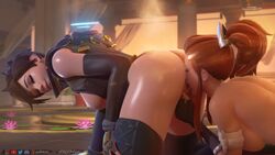 2girls 3d areolae ass blender breasts brigitte chronal_accelerator cunnilingus female female_only forceballfx from_behind harness human nipples oral overwatch pale_skin pussy tracer yuri rating:Explicit score:222 user:justausername