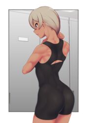 1girls ass back bea_(pokemon) big_ass bodysuit dark-skinned_female dark_skin female grey_eyes grey_hair muscular_female nintendo pokemon pokemon_ss putcher short_hair solo standing thighs rating:Questionable score:178 user:Ugabuga