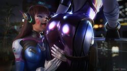 2girls 3d ass big_ass breasts brown_eyes brown_hair d.va dat_ass duo female female_only large_ass latex latex_bodysuit latex_dress latex_suit licking licking_ass long_hair looking_at_another overwatch purple_skin small_breasts tattoo tight_clothing vgerotica widowmaker rating:Explicit score:232 user:Dundimon