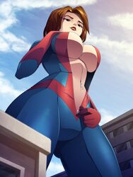 1girls avengers big_breasts blue_eyes bodysuit brown_hair costume female giant-girl giantess gloves huge_breasts janet_van_dyne macro marvel marvel_adventures:_the_avengers marvel_comics ravenravenraven short_hair smile superheroine taller_girl thick_thighs unzipped_bodysuit rating:Explicit score:206 user:Reizo40