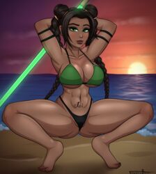 1girls 2d big_breasts bikini black_thong breasts clothing dark-skinned_female dark_skin female female_only green_eyes hair highres jade_(mortal_kombat) mortal_kombat mortal_kombat:_deception shadowboxer solo squatting tattoo thong rating:Questionable score:63 user:EdgySexy