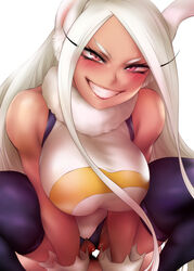 1boy 1girls animal_ears armpits aroused athletic_female big_breasts bodysuit breasts bunny_ears censored cleavage clothed_female_nude_male clothed_sex cowgirl_position dark-skinned_female dark_skin excited eye_contact eyelashes female female_on_top grin half-closed_eyes hero_outfit_(mha) interracial kemonomimi large_breasts leotard light-skinned_male light_skin looking_at_viewer male male_pov mature_female miruko my_hero_academia penetration penis pov pubic_hair pussy rabbit_humanoid riding rumi_usagiyama sex shpo smile spread_legs straight straight_sex stripes superheroine teeth thick_thighs thighhighs torn_clothes torn_leotard unseen_male_face vaginal_penetration vaginal_sex white_gloves wide_hips rating:Explicit score:598 user:justausername