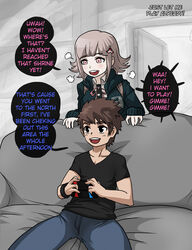 1boy 1girls black_eyes brown_hair claw_grip danganronpa danganronpa_2:_goodbye_despair english_text female joycon_controller mosbles nanami_chiaki nintendo_switch pink_eyes pink_hair sofa straight_hair super_danganronpa_2 text rating:Questionable score:111 user:poppet