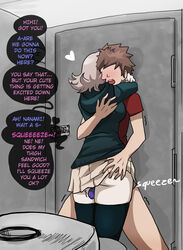 1boy 1girls against_wall ass ass_grab_from_front assertive bathroom bathroom_stall blush comic condom danganronpa danganronpa_2:_goodbye_despair dialogue english_text faceless_male female femdom hug male male/female mosbles nanami_chiaki slq smooth_skin standing_missionary standing_sex straight_hair super_danganronpa_2 text thick_thighs thigh_sex thighhighs thighs trembling rating:Explicit score:377 user:poppet