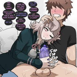 1boy 1girls assertive blush condom danganronpa danganronpa_2:_goodbye_despair drooling english_text faceless_male female gentle_femdom gritted_teeth hand_on_head handjob head_on_chest lube male mosbles nanami_chiaki naughty_face pink_hair smile smooth_skin super_danganronpa_2 text wink rating:Explicit score:203 user:poppet