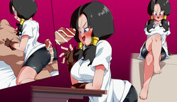 1boy 1girls bike_shorts black_hair blue_eyes blush buttjob censored clothed_female_nude_male crossed_legs dragon_ball dragon_ball_z huge_cock legs_crossed nipple_tweak rom shounen_jump twintails videl rating:Explicit score:90 user:MegaMoo