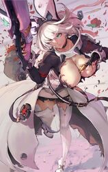 1girls artist_name between_breasts black_choker blue_eyes boots breasts choker cleavage cleavage_reach clover collar cutesexyrobutts elphelt_valentine female flower four-leaf_clover gray_hair grey_hair guilty_gear guilty_gear_xrd guilty_gear_xrd:_revelator gun hair high_resolution large_breasts leaning_forward petals rose rose_petals short_hair shotgun signature solo spiked_collar spikes thigh_boots thighhighs thighs very_high_resolution weapon white_hair white_legwear rating:Questionable score:253 user:TwinkieLord