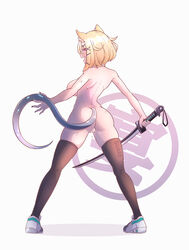 absurdres animal_ears arknights ass breasts brown_legwear butt_crack female first_porn_of_character from_behind highres holding holding_sword holding_weapon kanji large_breasts lion_ears lion_girl lion_tail open_mouth pussy red_eyes shoes sneakers sword tail thighhighs utage_(arknights) weapon white_background xia_wanzi rating:Explicit score:66 user:bot