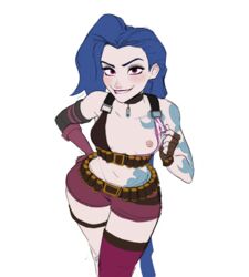 1girls 2021 2d 2d_(artwork) amugea arm_gloves arm_tattoo biting_lip biting_own_lip blue_hair body_tattoo bra bra_peek breast_out breast_outside bullet_belt bullet_necklace choker clothed crossed_legs crossed_legs_(standing) ear exposed_breast exposed_midriff eyeshadow female female_focus female_only flashing flashing_at_viewer flashing_breasts flat_background flat_chest flat_chested flat_colors gloves hand_on_hip hip_tattoo hyung_(artist) jinx_(league_of_legends) league_of_legends lip_bite lipbite long_hair looking_at_viewer nipples pale-skinned_female pale_skin petite purple_eyeshadow purple_shorts red_eyes riot_games short_shorts shorts simple_background single_glove single_thighhigh sketch skinny small_breasts solo solo_female solo_focus staring_at_viewer tattoo tattoos thick_thighs thighhighs twin_braids very_long_hair white_background wide_hips rating:Explicit score:345 user:Nucipuci