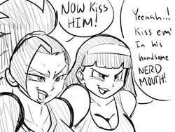 2girls big_breasts breasts dragon_ball dragon_ball_super english_text female female_only horny kale monochrome multiple_girls pseudocel saiyan sketch swingers text videl watching white_background rating:Questionable score:100 user:Kaiokenx34