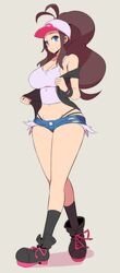 1girls absurdres bare_midriff blue_eyes boots breasts brown_hair cleavage female fully_clothed highres hilda_(pokemon) human laced_boots large_breasts looking_at_viewer nac000 navel nintendo pokemon pokemon_bw ponytail short_shorts solo tank_top thick_thighs thighs rating:Questionable score:220 user:V1H7U2