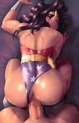 anal bed bent_over big_ass black_hair bracers color dc earrings erection female lasso_of_truth long_hair looking_back looking_pleasured male muscular on_stomach open_mouth panties_aside penis pleasure_face sexgazer straight thick_penis tiara uncensored uniform wonder_woman wonder_woman_(series) rating:Explicit score:872 user:BrDi