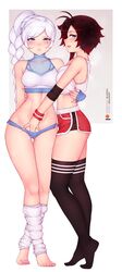 2girls ass bluefield blush female female_only fingering gym_uniform looking_at_viewer panties ruby_rose rwby thighhighs weiss_schnee yuri rating:Explicit score:339 user:justausername