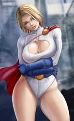 1girls big_boobs big_breasts blonde_hair blue_eyes bodysuit breasts cleavage dc female female_only flowerxl karen_starr large_breasts legs looking_at_viewer power_girl solo rating:Questionable score:143 user:justausername