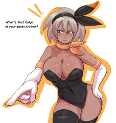 1girls alternate_breast_size bea_(pokemon) big_breasts dark-skinned_female dark_skin female female_only grey_hair human nintendo pinkkoffin pokemon pokemon_ss short_hair solo source_request text video_games watermark rating:Questionable score:137 user:Deku51