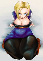 android android_18 big_breasts blonde_hair blue_eyes bob_cut boots breasts cleavage dragon_ball dragon_ball_z female female_focus female_only lyn_nyl mature_female noblood short_hair solo solo_female solo_focus source_request thick_thighs thighs year_request rating:Explicit score:98 user:Deku51