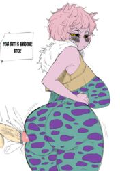 1boy 1girls ass ass_focus big_ass bimbo blush bodysuit breasts bubble_butt buttjob coffing_(artist) dat_ass duo faceless_male female hand_on_hip hero_outfit_(mha) horns huge_ass huge_breasts looking_back male mina_ashido my_hero_academia penis_poking_ass pink_hair pink_skin simple_background solo_focus straight teenager tight_clothes white_background yellow_eyes rating:Explicit score:246 user:TogaTic