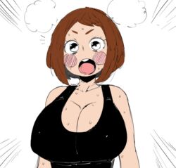 big_breasts big_eyes blush coffing_(artist) huge_breasts my_hero_academia nipple_bulge ochako_uraraka shocked sweat tank_top rating:Explicit score:149 user:TogaTic